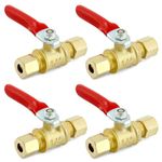 QWORK Lead-Free Brass Compression Valve - 1/4 Inch, 4 Pack 180 Degrees Closing Range - Corrosion Resistant and Ductile at High Temperatures