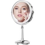 Lovecandy 9" Large Make up Vanity Mirror with Lights Chrome Two Way Mirror 1x/10x Magnifying Mirror with Light and Stand 4000mAh Rechargeable Led Makeup Mirror for Desk Dresser Table