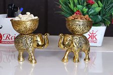 KridayKraft Metal Elephant Dry Fruit Bowl Showpiece Gold Polish for Your Home,Office Table Decorative,Elephant Showpiece Bowl Set (2 Pcs) for Gift,Animal Figurines...