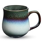 RELEDESA 16 Oz Large Ceramic Coffee Mug with Big Handle, Handmade Glazed Tea Cup for Office and Home, Microwave and Dishwasher Safe, Small Coffee Cups for Hot and Cold Drinking (Ink Green)