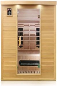 Dewello® Infrarotkabine Infrarotsauna Laval Plus 135cm x 105cm für 1-2 Personen aus Hemlock Tannenholz mit Keramikstrahlern, LED-Farblicht, Bluetooth, FM,MP3,USB