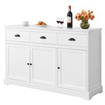 TANGZON Large Buffet Sideboard, Wooden Kitchen Storage Cabinet with 3 Doors, 3 Drawers & Adjustable Shelves, Buffet Cupboard Organiser for Dining Living Room Hallway, 136 x 42 x 86cm (White)