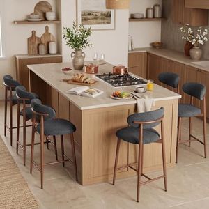 MOLENE Metal Bar Stools Set of 6, 26″ Counter Height Bar Stools with Backs, Mid Century Modern Upholstered Barstools for Kitchen Island, Dining Room, Grey
