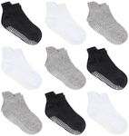 Zaples Baby Non Slip Grip Ankle Socks with Non Skid Soles for Infants Toddlers Kids Boys Girls, Assorted - 9 Pairs, 1-3 Years