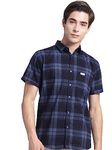 Majestic Man Men Cotton Checkered Half Sleeve Casual Slim Fit Shirt (Large, Blue)