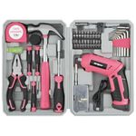 Hi-Spec 42pc Pink 4V USB Electric Power Driver & Household Tool Kit, Cordless Power Screwdriver and Hand Tools in a Compact Box Case