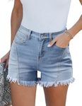 luvamia Jean Shorts for Women Trendy High Waisted Seamed Front Stretchy Denim Shorts Cut Off Frayed Hem Casual Summer Womens Denim Shorts High Waisted Denim Shorts Women Blue Breeze Size 8 Size 10