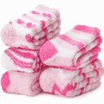 EBMORE Womens Fluffy Socks Slipper Cosy Bed Soft Plush Warm Winter Cabin Gift Stocking Fillers Valentines Day Gifts for Her Women Ladies Fuzzy Socks(Mix Pink)