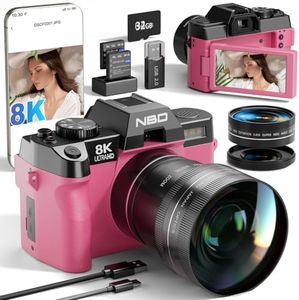 NBD 8K Digital Cameras for Photography,64MP Camara Fotograficas,Travel Vlogging Cameras for YouTube with 180°Flip Screen,16X Digital Zoom,2 Batteries,32GB TF Card,52mm Macro Lens (Pink)