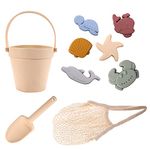 Silicone Sand Toys for Kids, Soft Beach Toys Set Including Beach Bucket and Shovel Set, 6 Sea Animal Molds, Portable Beach Bag Silicone Summer Kids Beach Set for Toddlers 4-10 Beach Party (9pcs)