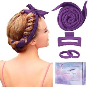 Flylipu Heatless Curling Rod Headband, Upgraded 60' Extra Long Soft Velvet Hair Curlers to Sleep In, No Heat Curls for Most Hair Types, Includes Directions (Purple, 1 Count)
