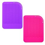 2 Pack Silicone Heat Resistant Travel Mat, Non Slip Curling & Flat Iron Mat Pad, Portable Styling Heat Mat for Hot Hair Tools, Straightener, Salon Appliances, 9x6.5" (Rose red,Purple)