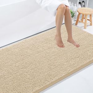 Smiry Luxury Chenille Bathroom Rugs 108X72, Extra Soft and Absorbent Shaggy Bath Mat, Machine Washable, Non-Slip Plush Carpet Runner for Tub, Shower, and Floor, Home Decor Accessories, Beige