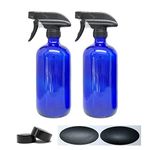 2 Pack - 16oz Blue Glass Spray Bottle – Cobalt Spray Bottle has UV Protection - Glass Spray Bottles for Essential Oils - Dark Glass Spray Bottles for Cleaning Solutions – Refillable Glass Cleaner Bottle – Glass Spray Bottle with Trigger Spray, cap and chalkboard labels