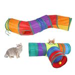 Cat Tunnels Indoors, Crinkle Cat Toy Tunnel, Multi Way Collapsible Rainbow Tubes, Cat Play Tunnel for Indoor Outdoor, Cat Tunnel Large Cat Tube with a Bell & a Soft Ball Toy for Cat Kitten Rabbit Tunnel (Package A Tunnels)