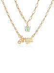 Vembley Charming Gold Plated Double Layered Blue Butterfly and Angel Word Necklace