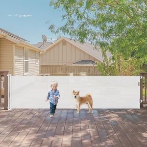 140 Inch Wide Retractable Baby Gates Retractable Dog Gate for Large Openings, Extra Wide Baby Gates for Dogs Indoor Retractable Gate Outdoor Dog Gate, Mesh Gates for Kids or Pets Baby Fence, White