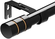 Curtain Poles for Windows, 74-222cm, 2.5cm Diameter Black Adjustable Single Curtain Rod with Round Finial Heavy Duty Decorative Door Curtain Pole, Drapery Rods for Living Room, Bathroom, Bedroom