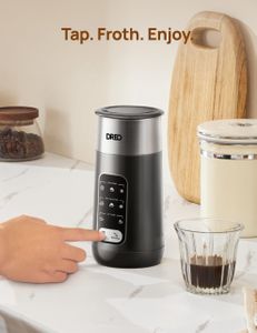 DREO 8-in-1 Electric Milk Frother, 435ml Stainless Steel, Silent Steamer & Hot Chocolate Maker