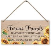 PHAMTE Friendship Gifts for Women Friends Sign, Forever Friends Sunflower Printed Wood Plaque Sign Wall Hanging, Friend Women Coworkers Gifts Hanging Wall Signs for Home Wall Decor 12 x 6 Inches Wall Pediments