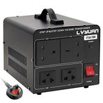 LVYUAN VTUK-1500 220V - 110V Voltage Transformer Step Up & Step Down Voltage Converter UK to US & US to UK Dual 110V & 220V outlets, 1500W Transformer with Plug