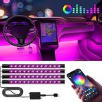 Winzwon Car Led Lights Interior 4 Pcs 48 Led Strip Light for Car with USB Port APP Control for iPhone Android Smart Phone Infinite DIY Colors Music Microphone Control