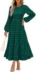 PRETTYGARDEN Women's Fall Elegant Long Sleeve Maxi Dress Swiss Dot A Line Flowy Casual Holiday Party Going Out Dresses (Dark Green,Medium)