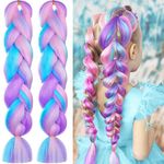 Leogony 2PCS 4 Tone Hair Extensions for Braiding, Mermaid Fake Braids Hair, Plait Coloured Synthetic Wig