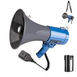 Professional 50 Watt Large Megaphone Bullhorn with Detachable Microphone, USB/SD/MMC reader, AUX Input, recording and Siren - Perfect for Indoor/Outdoor Sporting Events and Crowd Control (Blue)