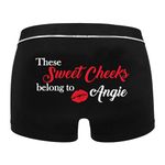 Print Maniacs Valentine's Boxers Personalised Birthday Christmas Trunks Shorts Underwear Funny Printed Mens Boyfriend Gift For Him Sweet Cheeks (M) Black