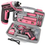 Hi-Spec 35PC Pink Tool Kit Set with Electric Screwdriver 3.6V USB & Bit Set - Small Tool Box, Hand Tools for Women - Starter Basic Ladies Tools for Home & Office Repair & Maintenance