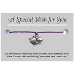 Kitty Cat Purple Wish Bracelet, Hemp with Silver Tone Charm on Printed Card, Adjustable Size up to 12 inches, Unisex Friendship Bracelet, Cat Pet Animal Lover Gift