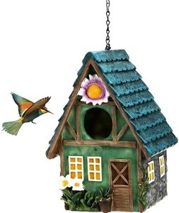 Garden Bird House, Resin Hanging Bird Nest, Creativity Birds Cozy Resting Place, Colorful Rustic Natural Birds Shelter for Parrots, Finches, Sparrows