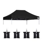 Eurmax USA Pop Up Canopy Replacement Canopy Tent Top Cover, Instant Ez Canopy Top Cover ONLY,Bonus 4PC Pack Canopy Weight Bag(8x12, Black)