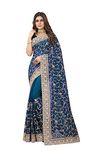 Craftstribe Georgette Peacock Blue Heavy Stone With Embroidery Work Sari | Wedding Bridal Wear Saree With Unstitched Blouse