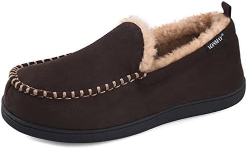 VONMAY Men's Moccasin Slippers Fuzzy House Shoes Fluffy Fur Winter Warm Memory Foam Indoor Outdoor, Coffee, Size 7