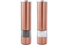 Andrew James Salt and Pepper Mills Electric Grinder Set | Illuminated Dispensing Adjustable Coarseness from Ceramic Blades | One Touch Operation | Battery Powered | 23cm x 5.5cm (Copper)