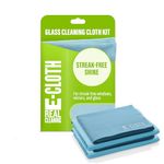 E-Cloth Glass and Window Cleaner | Streak-Free Windows With Just Water | For Windows, Car Windscreen, Mirrors | Reusable Microfiber Towel Cleaning Kit - Alaskan Blue - 2pack
