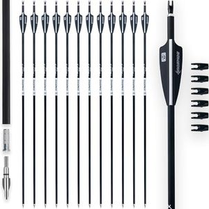 BOWSOUL 31Inch Carbon Arrows for Target Practice Hunting Arrow with Removable Tips for Compound & Recurve Bow(Pack of 12) (Black White)