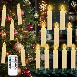 Neween 10 Pack Flameless Taper Candles with Remote, Timer, Dimmer, Ivory Battery Operated LED CandleSticks with Flickering Warm White Light and Clips, Christmas Lights for Window Home Birthday Party