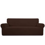 PureFit Stretch Oversized Sofa Slipcover – Spandex Jacquard Non Slip Soft Couch Sofa Cover, Washable Furniture Protector with Non Skid Foam and Elastic Bottom for Kids (Oversized Sofa, Coffee)