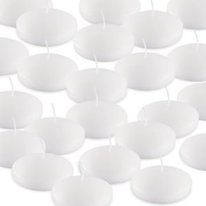 10 Hour Floating Candles, 3'' White Unscented Dripless Wax Discs, for Cylinder Vases, Centerpieces at Wedding, Party, Pool, Holiday (24 Set)