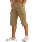 MAGCOMSEN Khaki Shorts for Men Cargo Long Shorts Quick Dry Shorts Hiking Shorts Athletic Workout Shorts Mens Casual Capri Cropped Pants