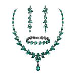 EVER FAITH Austrian Crystal Bridal Bridesmaid Jewelry Sets, Costume Marquise Rhinestone Leaf Necklace Dangle Earrings Tennis Bracelet Set Green Black-Tone