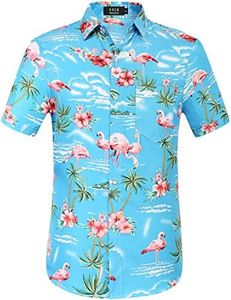 Hawaiian Shirt for Men, Flamingo Shirt, Tropical Shirts for Men Summer Short Sleeve Button Down (4X-Large, Blue (168-277))