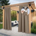 PONY DANCE Patio Curtains, Outdoor Curtains, Waterproof Balcony Curtain, Privacy Screen, Tab-Top Curtain, Outdoor Curtains with Velcro Fastening for Gazebo, 2 Pieces, H 243 x W 132 cm, Cappuccino