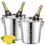 2 Pack Ice Buckets, 3 Quart Beverage Tub with Handles, Stainless Steel Champagne Bucket Metal Drink Cooler for Beer, Wine, Party Supplies - 3 Liter, Home Bar Use