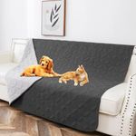 Tuffeel Waterproof Dog Blanket, 52x82 inches Pet Couch Covers for Sofa, Bed Furniture Protector from Dogs Washable and Reversible-Lightgrey+Darkgrey