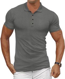 Gnvviwl Men's Casual Polo Shirts Classic Button Basic Short Sleeve Waffle Solid Fit Golf Tees Stylish Tops Grey