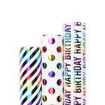 Blavermant Neutral Wrapping paper rolls, Gift Wrapping Paper Mini Roll - 17" X 10 ft Per roll, 3 Colorful Designs for Birthday